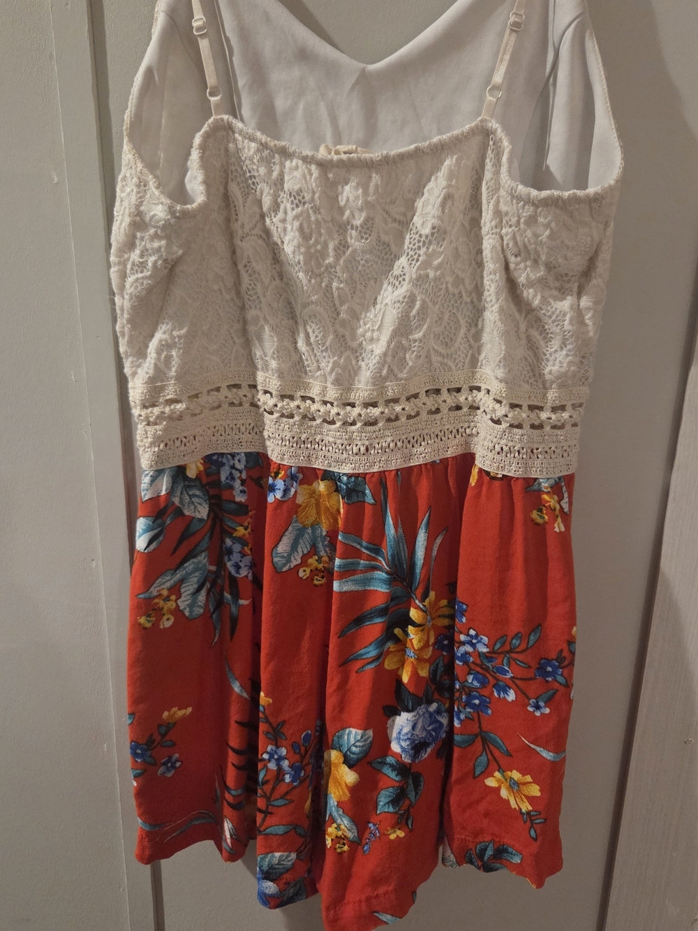 Chocolate Cream Lace Top with Red Floral Jumper